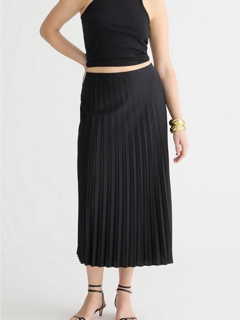 NWOT J.Crew Gwyneth Pleated Slip Skirt Midi Black - Size Medium